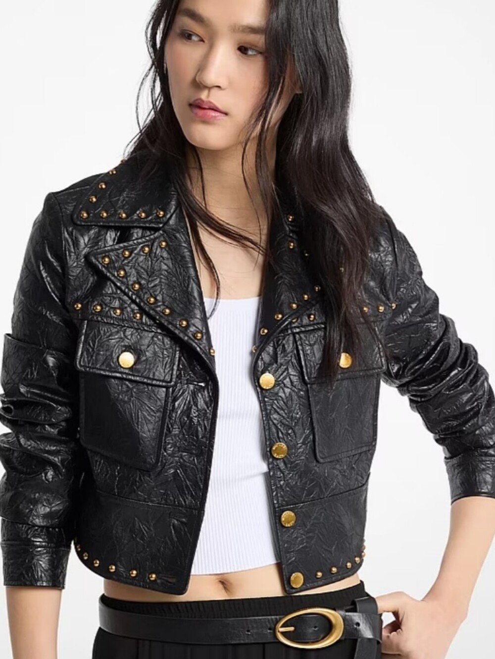 Michael Kors-Faux Leather Studded Moto Jacket. Sz 8.